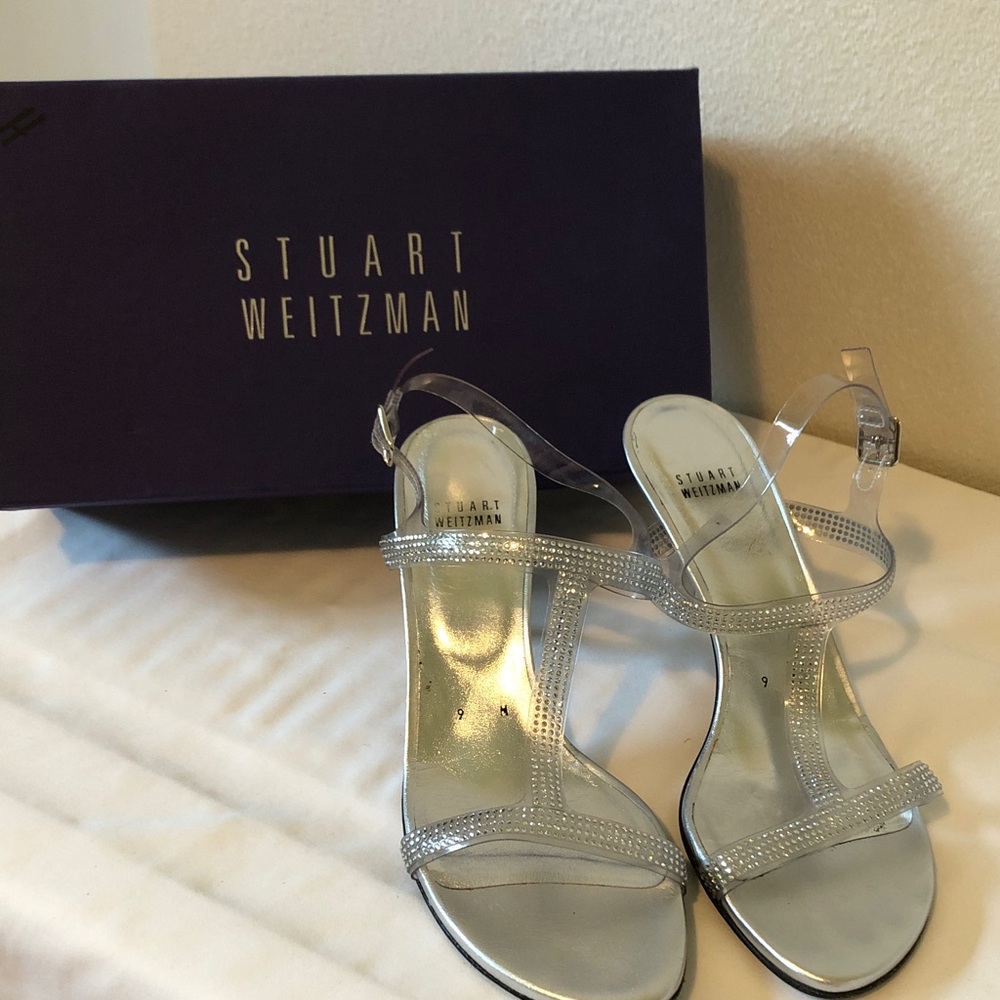 Stuart Weitzman Shimmering Silver Heels size 9